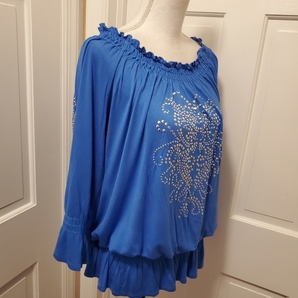 Dressbarn Blue with Brushed silvertone appliques the front & sleeves Size 1X - Picture 3 of 7